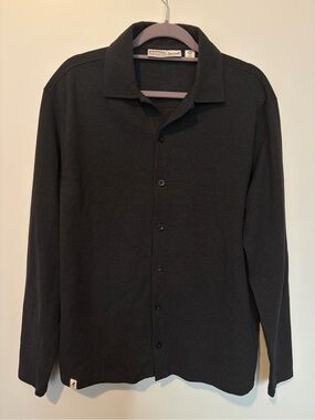 Kangol Cotton Knit Long Sleeve Button-Up Shirt - L